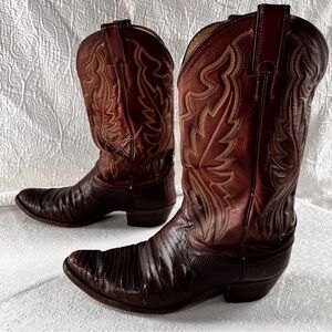 Justin Vintage Teju Lizard Leather Cowboy Boots Mens 10 D Brown  8480 Western